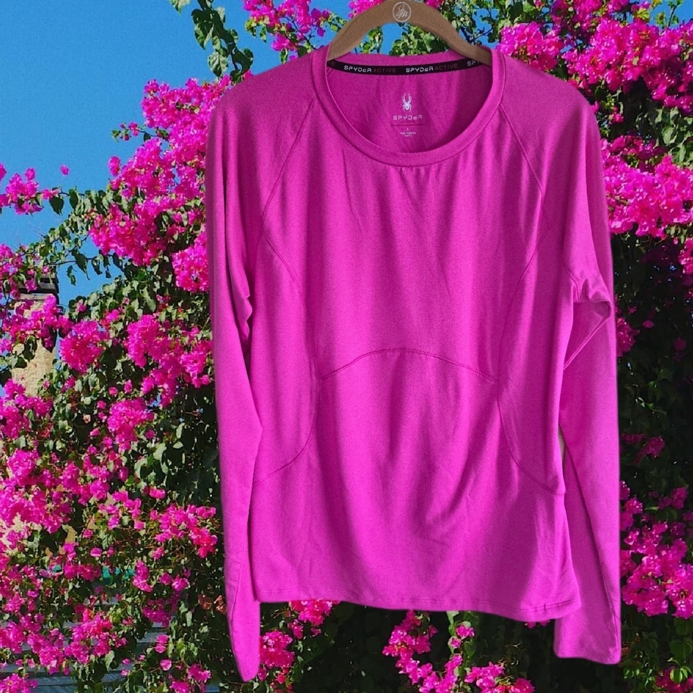 New! Active Stylish! SPYDER Performance Top Orchid Pink Thumbholes Side Zip